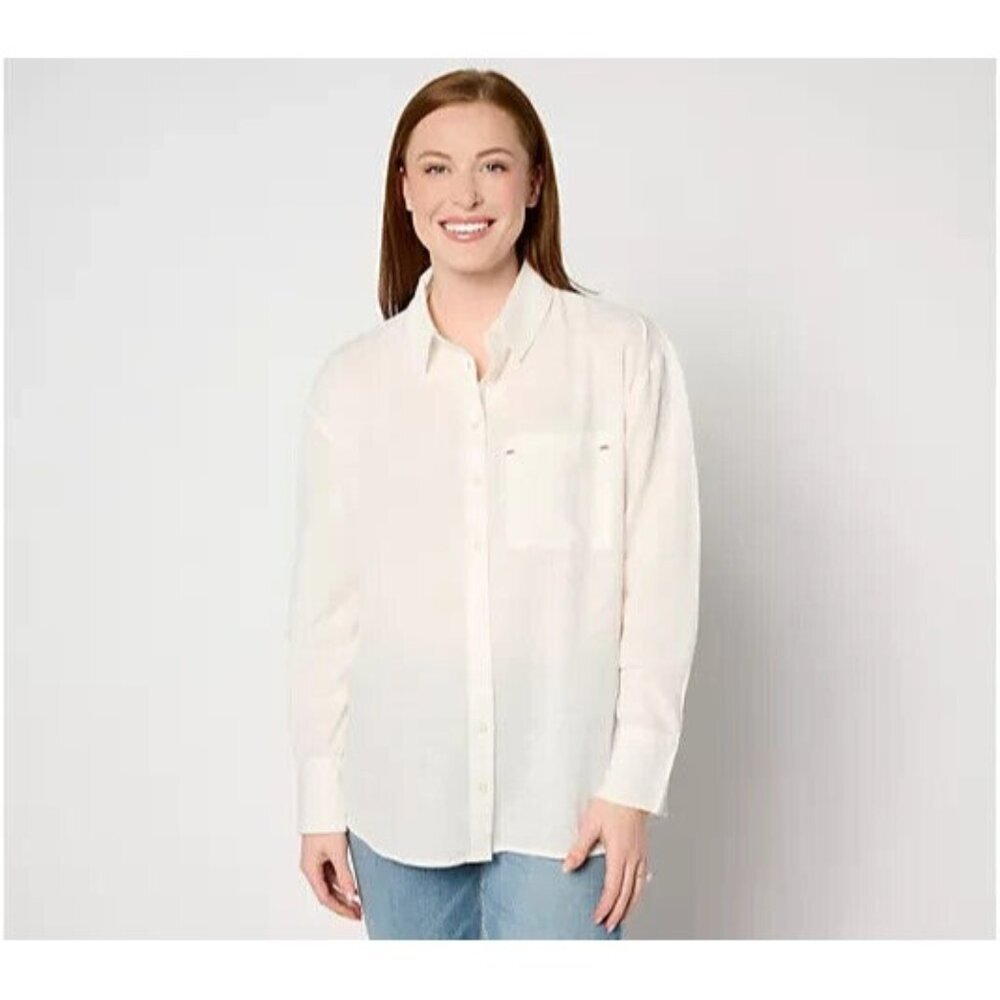 BEAUTIFUL by Lawrence Zarian Cotton Boyfriend Shirt Ivory M A647942